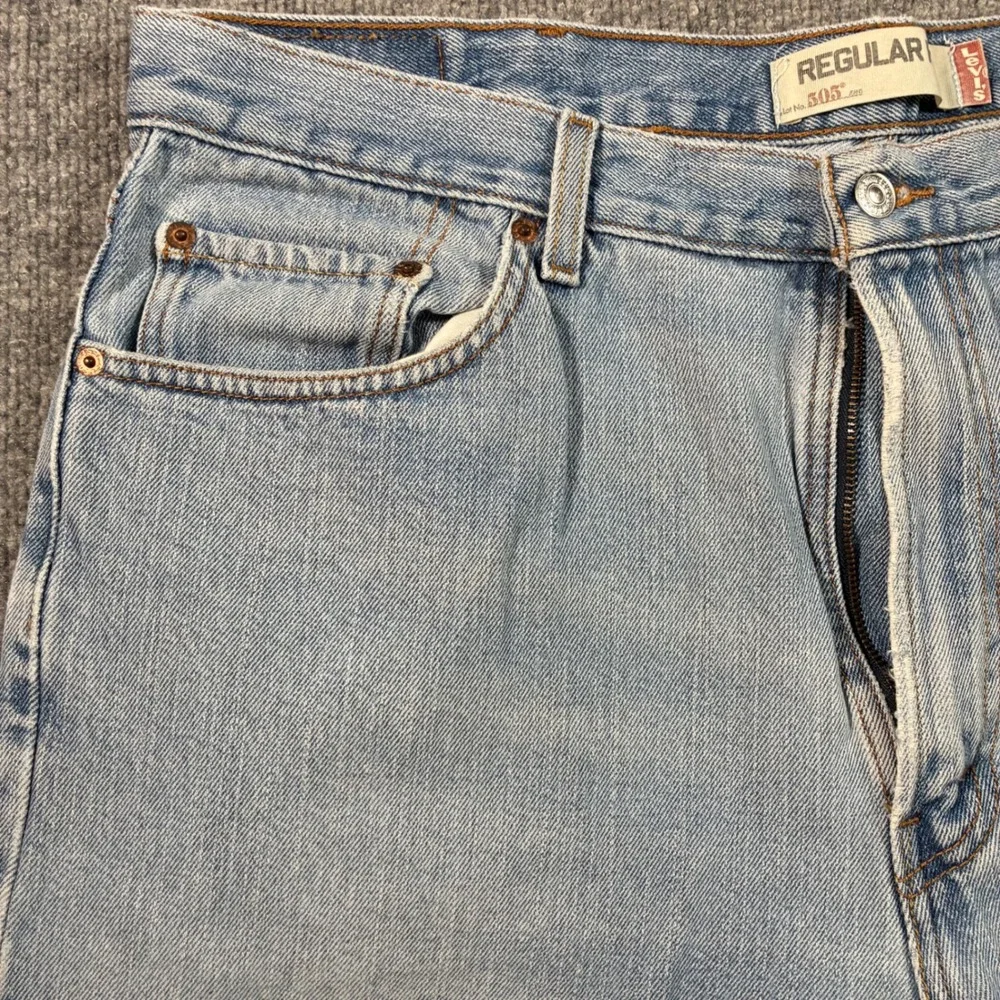 Levis 505 Regular Fit Jeans Mens 40x29 Light Wash Distressed Straight Leg Denim